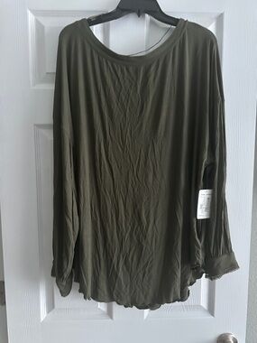 Free People Olive Green Long Sleeve Ribbed Top